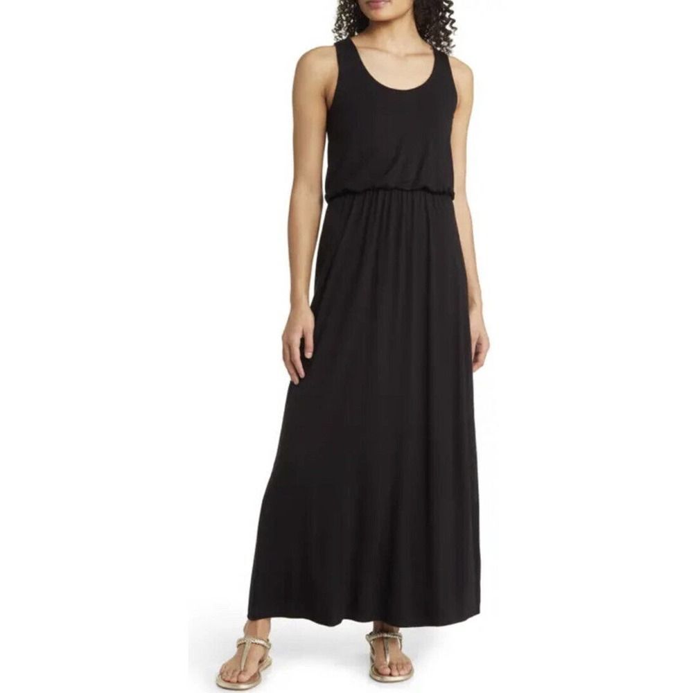 New Caslon Sleeveless Jersey Maxi Black Dress Size Small